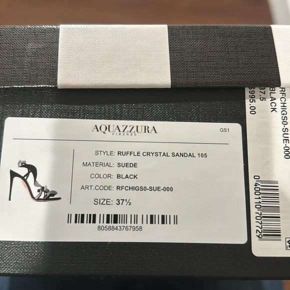 NWT Aquazzura Ruffle Black Suede Crystal Sandal Size 37.5/7.5 - Picture 10 of 11